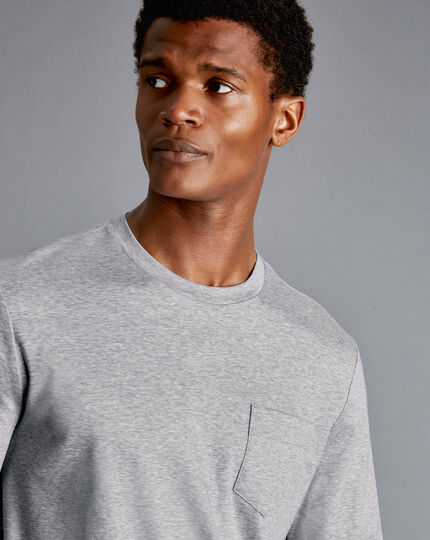Cotton Long Sleeve Tyrwhitt T-Shirt - Grey Marl