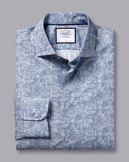 Made With Liberty Fabric Linear Print Semi-Cutaway Collar Shirt - Royal Blue