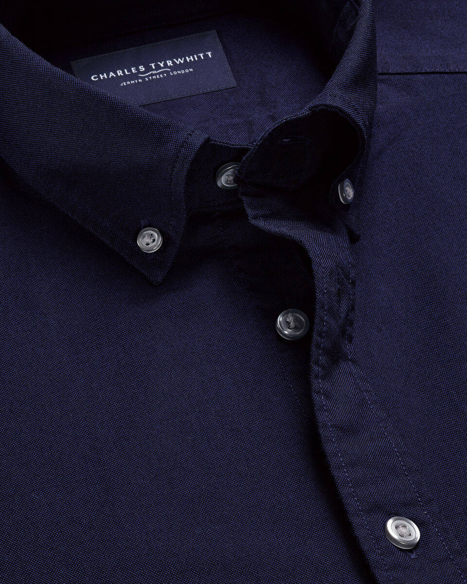Chemise Oxford d&eacute;lav&eacute;e extensible - Bleu fonc&eacute;