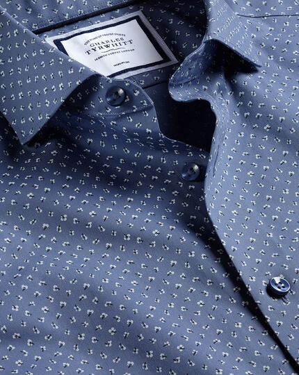 Semi-Spread Collar Non-Iron Floral Print Shirt - Steel Blue