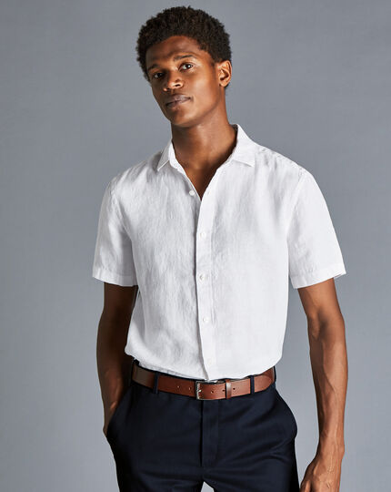 Pure Linen Short Sleeve Shirt  - White