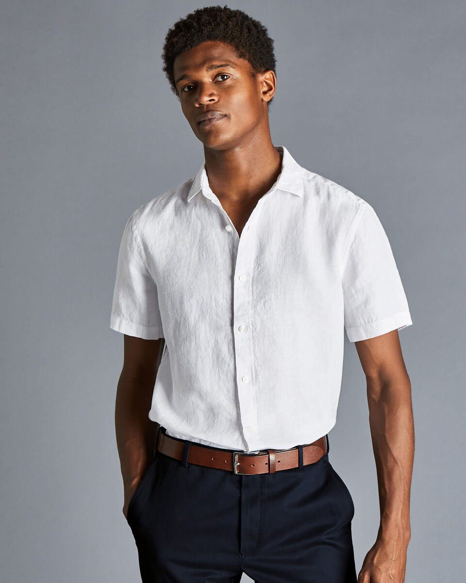 Pure Linen Short Sleeve Shirt - White | Charles Tyrwhitt