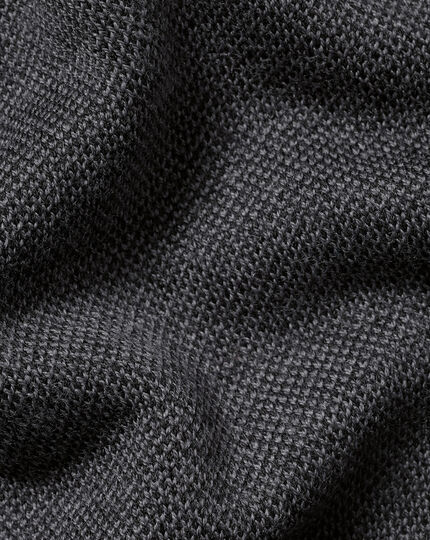 Merino Zip Neck Birdseye Sweater - Charcoal & Grey
