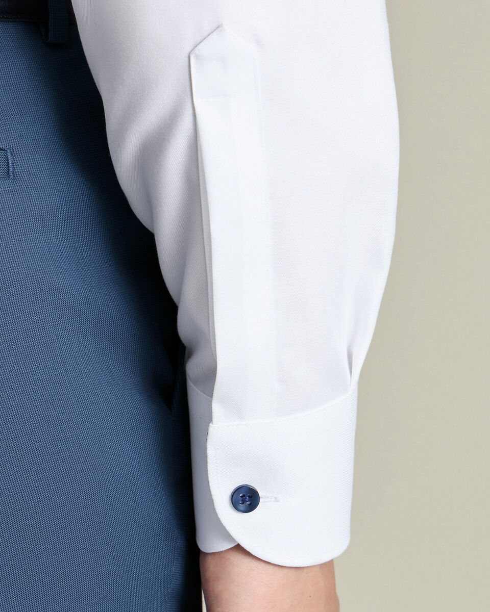 Non-Iron Stretch Printed Trim Shirt - White & Light Blue