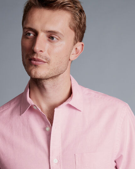 Cotton Linen Short Sleeve Shirt - Light Pink