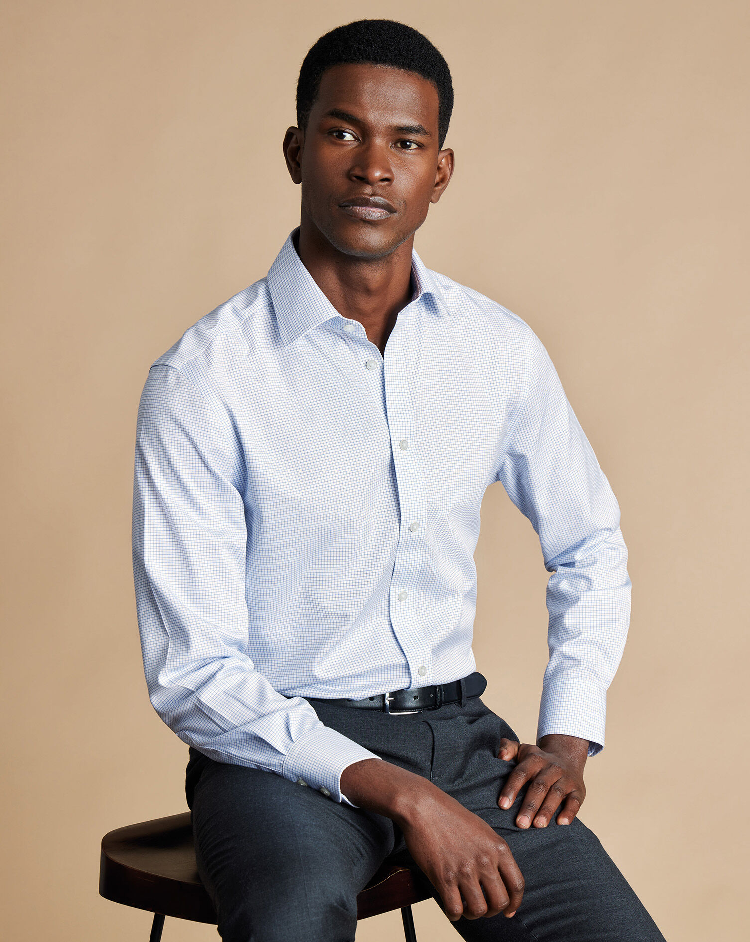 Non-Iron Twill Mini Grid Check Shirt 