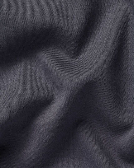 Combed Cotton Long Sleeve Polo - Dark Grey