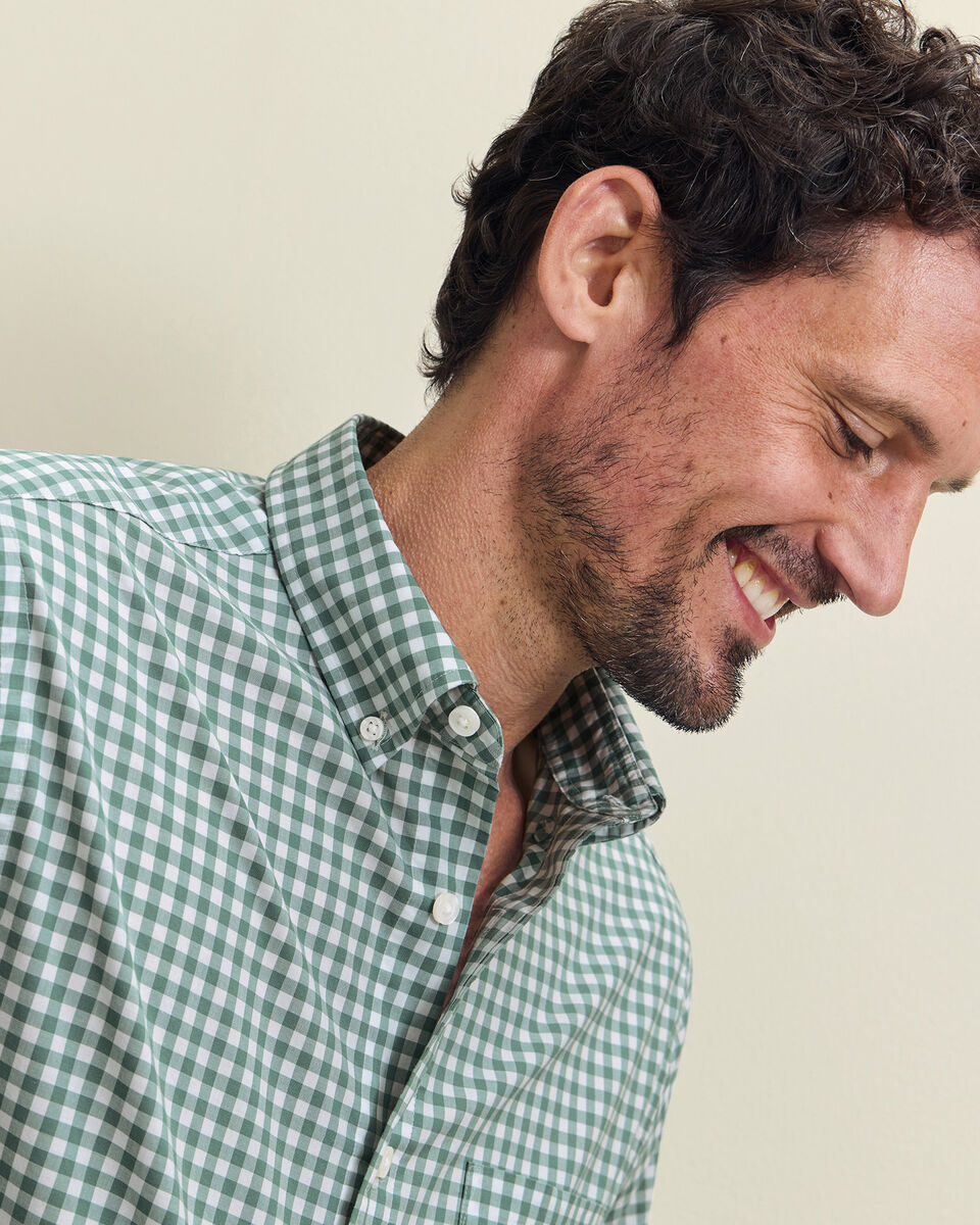Button-Down Stretch Washed Poplin Gingham Shirt - Green
