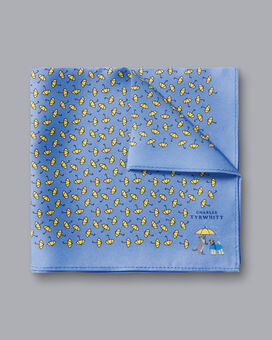 Raining Cats And Dogs Print Silk Pocket Square - Cornflower Blue