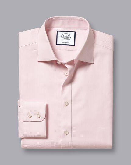 Semi-Cutaway Collar Egyptian Cotton Link Weave Shirt - Light Pink
