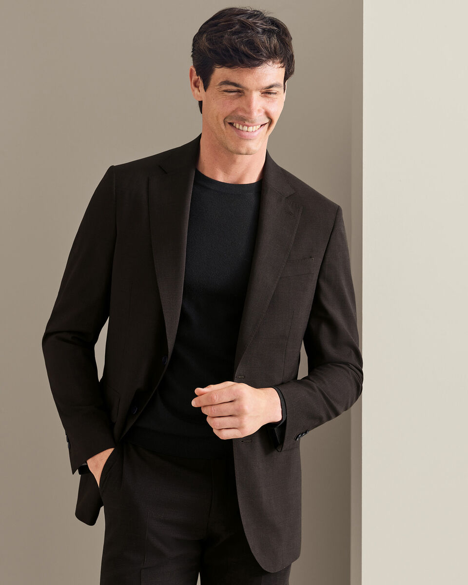 Ultimate Performance Prince of Wales Suit Jacket - Chocolate Brown