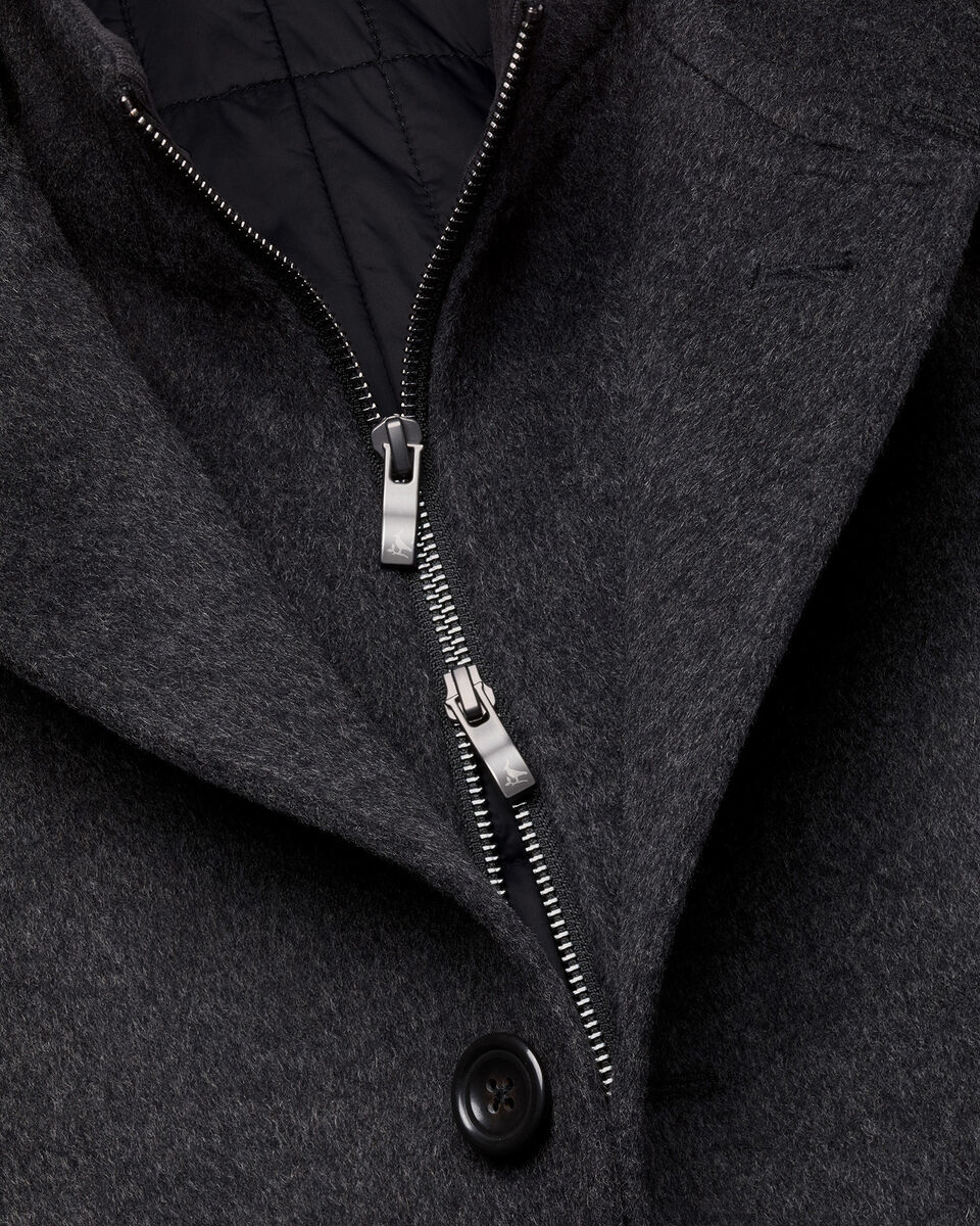 Pure Wool Funnel Neck Overcoat - Charcoal