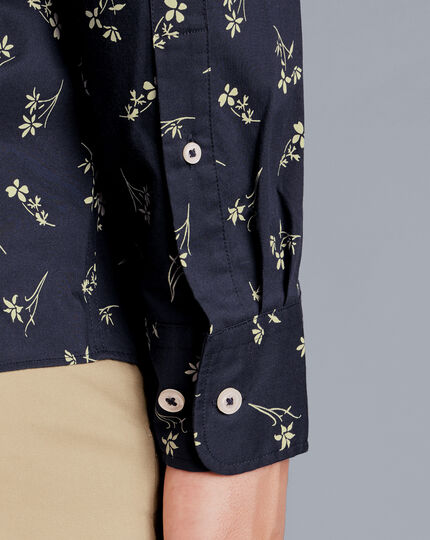 Button-Down Collar Non-Iron Floral Print Shirt - Stone