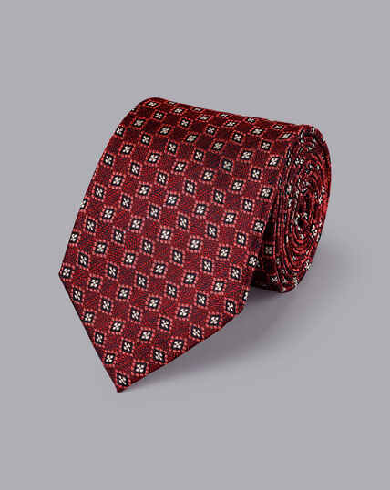 Stain Resistant Floral Silk Tie - Maroon Red