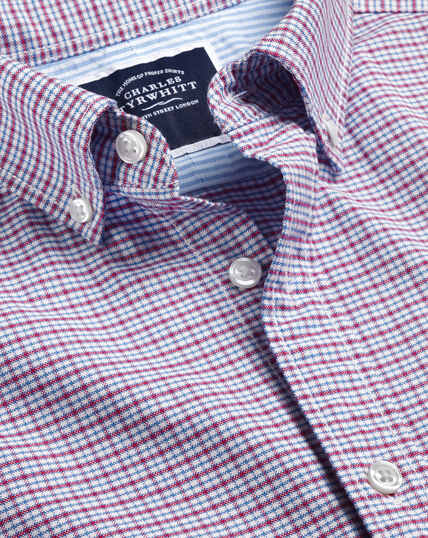 Button-Down Collar Washed Oxford Check Shirt - Dark Pink