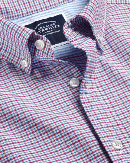 Button-Down Collar Washed Oxford Check Shirt - Blue & Pink