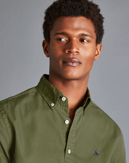 Washed Fine Twill Shirt - Olive Green