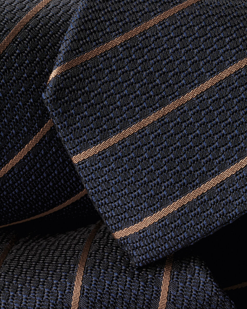 Silk Grenadine Stripe Tie - Navy & Camel