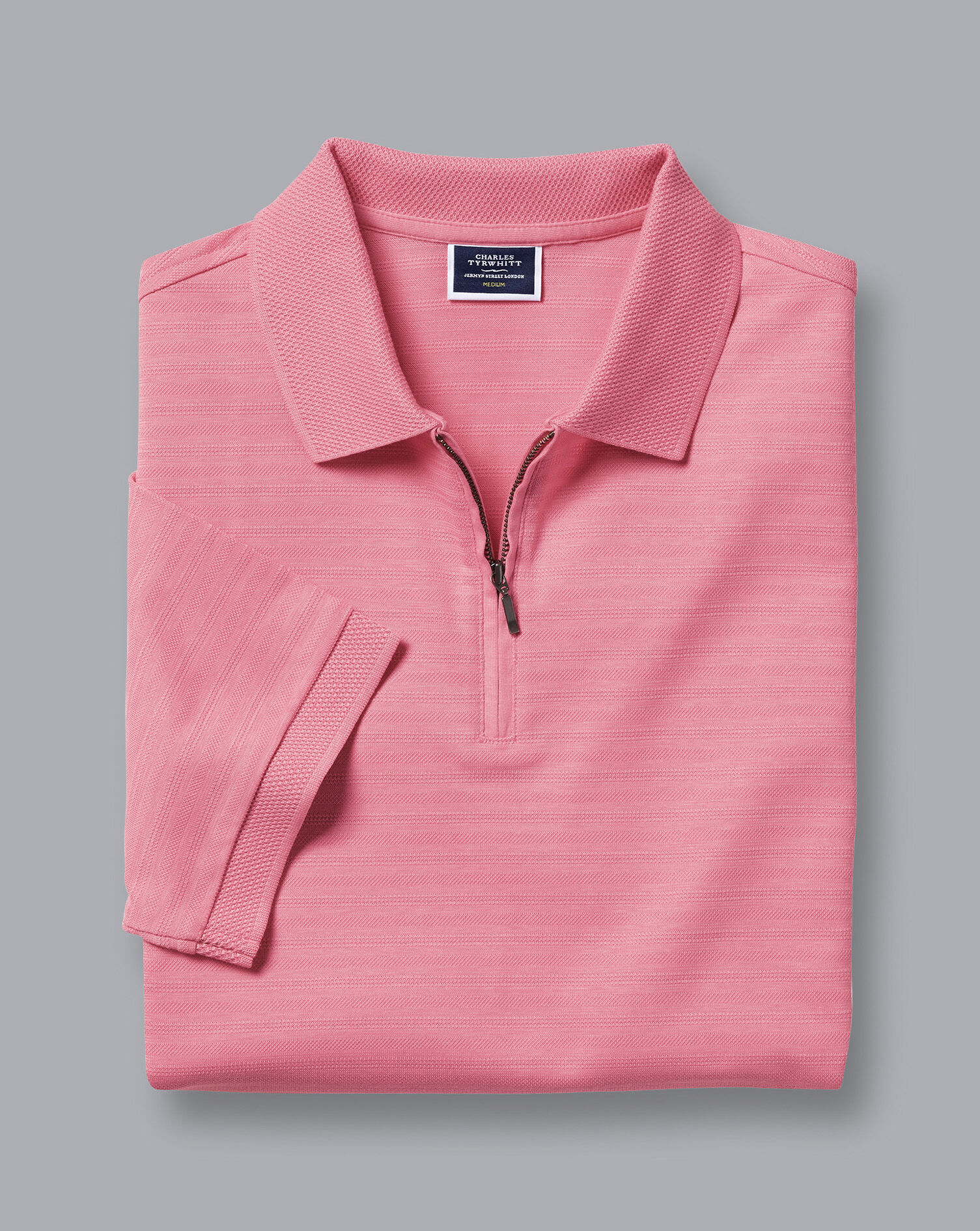 Tyrwhitt Cool Zip-Neck Stripe Polo 