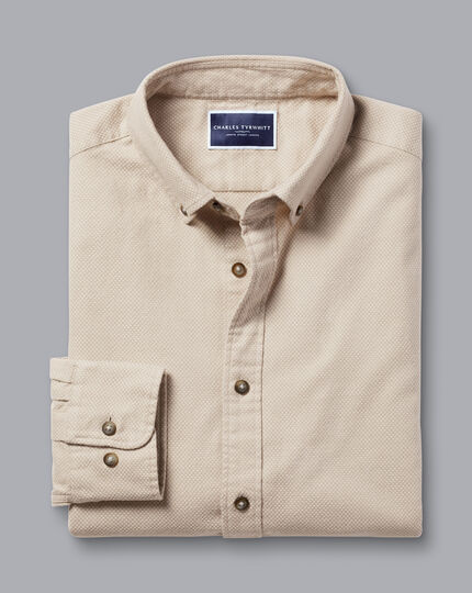 Button-Down Collar Dobby Flannel Shirt - Oatmeal