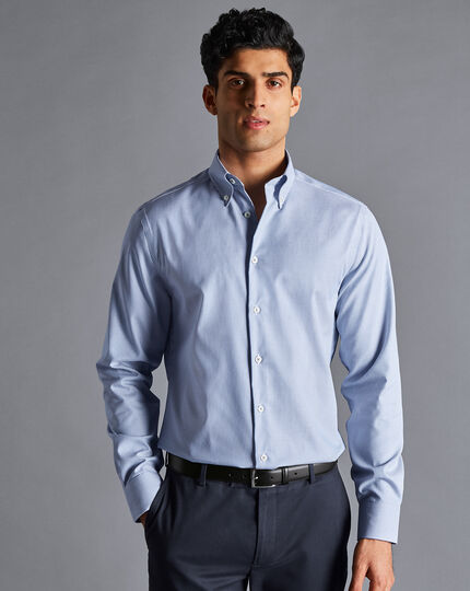 Button-Down Collar Non-Iron Stripe Shirt - Cobalt Blue