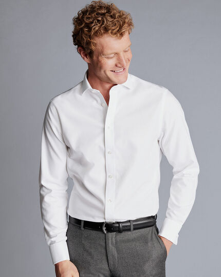 Spread Collar Non-Iron Clifton Weave Shirt - White