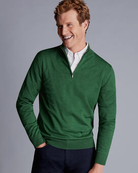 Merino Quarter Zip Sweater - Green