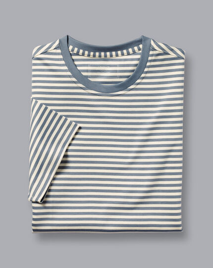 Tyrwhitt T-Shirt aus Baumwolle mit Streifen - Stahlgrau & Ecru