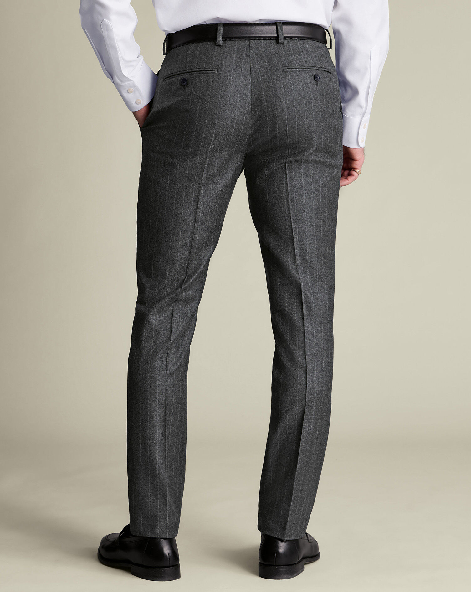 Italian Flannel Stripe Suit Pants - Charcoal Gray | Charles