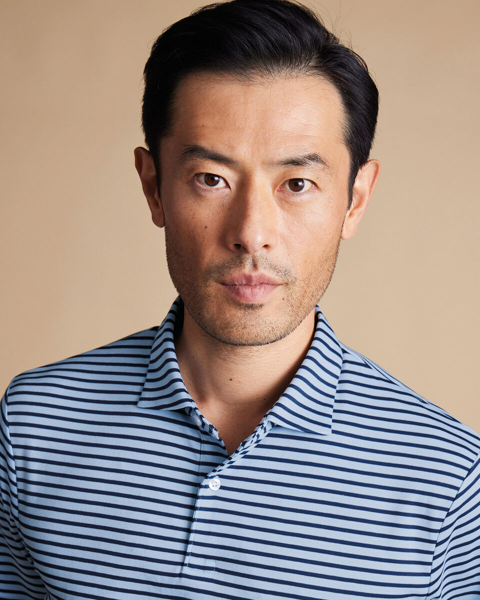 Smart Jersey Stripe Polo Sky Blue Charles Tyrwhitt