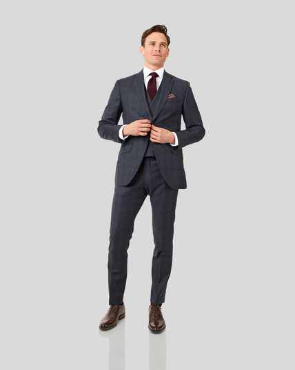 Italian Luxury Twill Check Suit - Blue