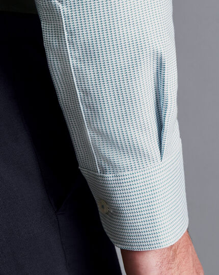 Semi-Spread Collar Non-Iron Stretch Texture Shirt - Pale Teal Green