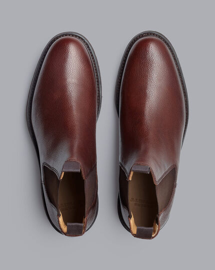 Leather Grain Chelsea Boots - Chestnut Brown
