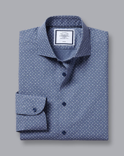 Semi-Spread Collar Non-Iron Floral Print Shirt - Steel Blue