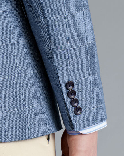 Linen Cotton Check Jacket - Cobalt Blue