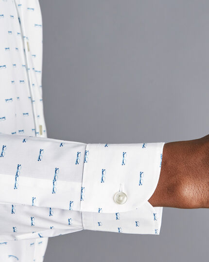 Semi-Spread Collar Non-Iron Glasses Print Shirt - Cornflower Blue