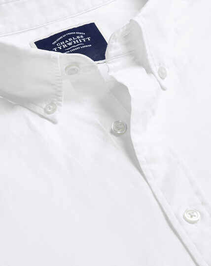 Vorgewaschenes Oxford-Kurzarmhemd mit Button-down-Kragen - Weiß