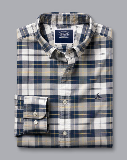 Kariertes Oxfordhemd mit Button-down-Kragen - Grau