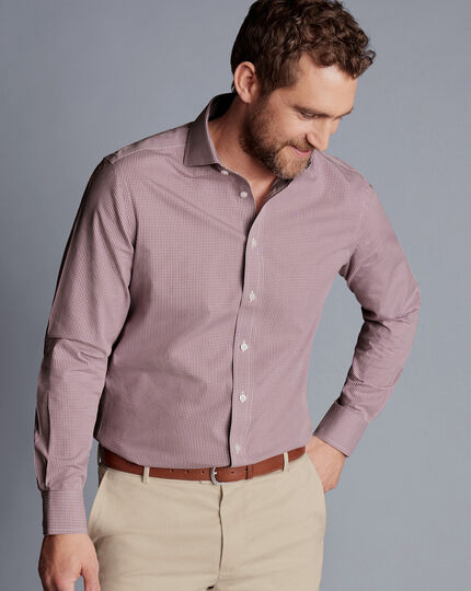 Spread Collar Non-Iron Mini Gingham Check Shirt - Claret Pink