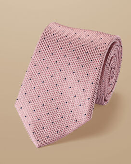 Stain Resistant Spot Silk Tie - Pink & Navy