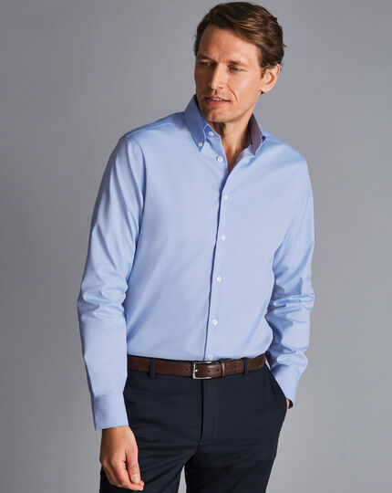Bügelfreies Hemd mit Button-down-Kragen - Himmelblau