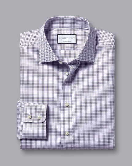 Semi-Spread Collar Egyptian Cotton Multi Check Shirt - Mauve Purple
