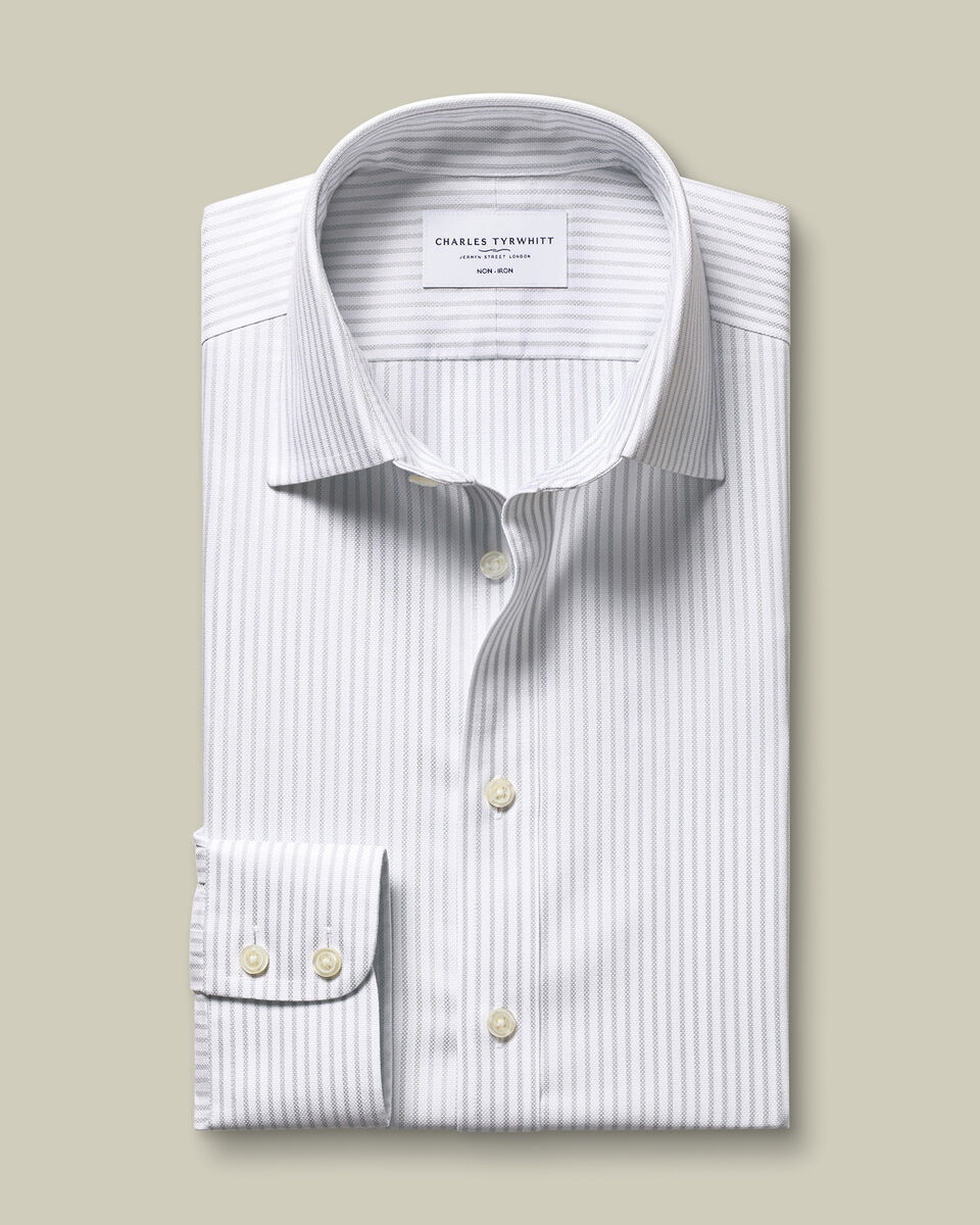 Non-Iron Royal Oxford Stripe Shirt - Silver Grey