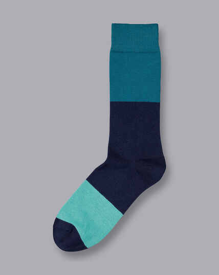 Socken mit Blockstreifen - Aquamarin