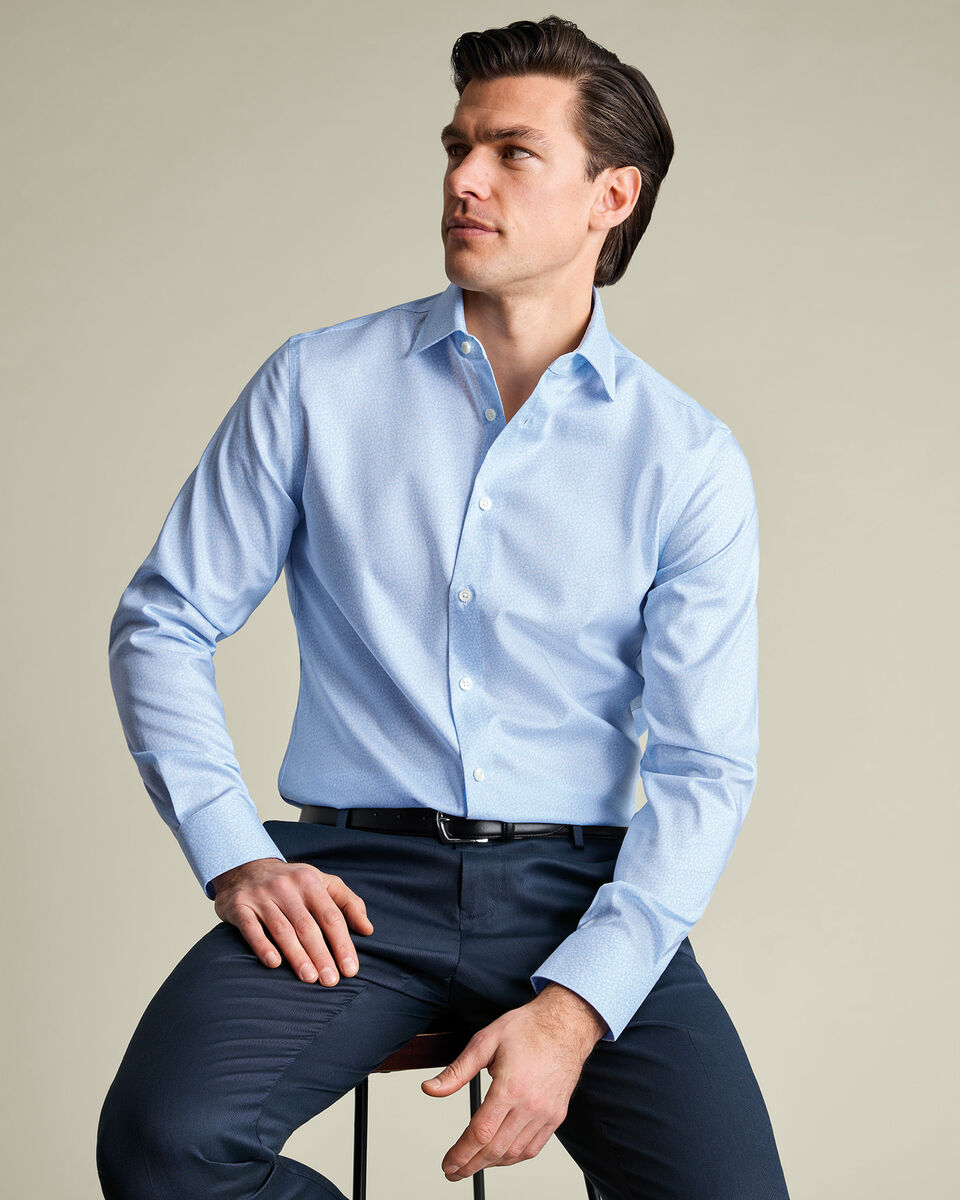 Non-Iron Stretch Print Shirt - Sky Blue