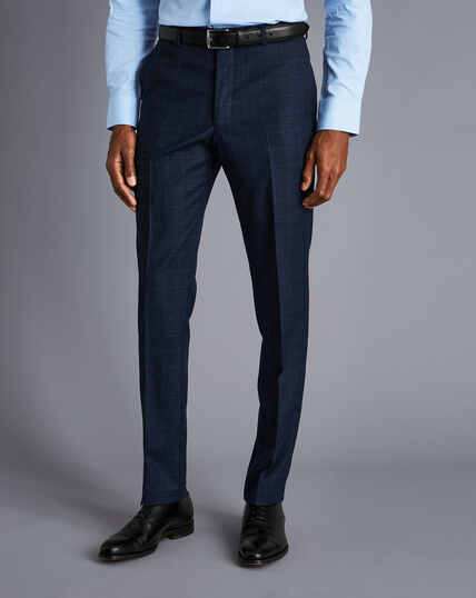 Textured Tonal Check Business Suit Trousers - Midnight Blue
