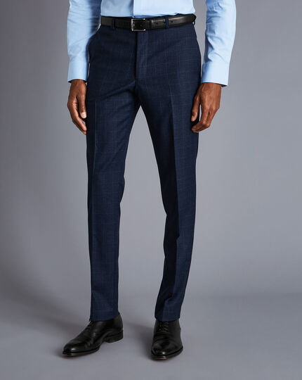 Textured Tonal Check Business Suit Trousers - Midnight Blue