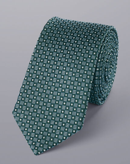 Semi-Plain Silk Slim Tie - Green