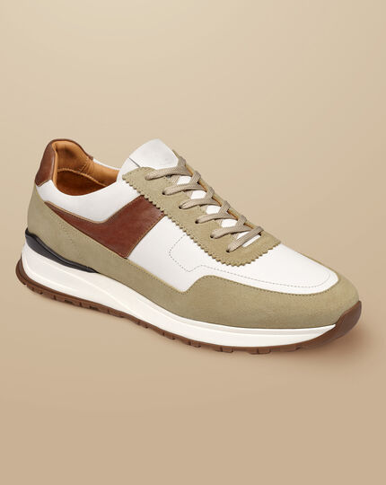 Leather and Suede Trainers - Cream & Dark Sand