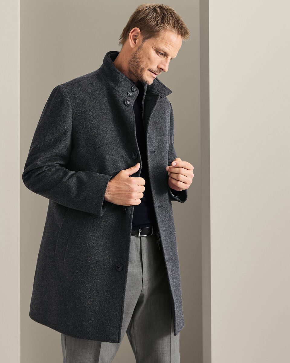 Feiner Merino-Mantel mit Stehkragen&nbsp;- Anthrazit